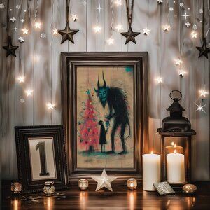 Original Crayon-Style Krampus Christmas Artwork | Creepy Cute Art Print 8.5x11